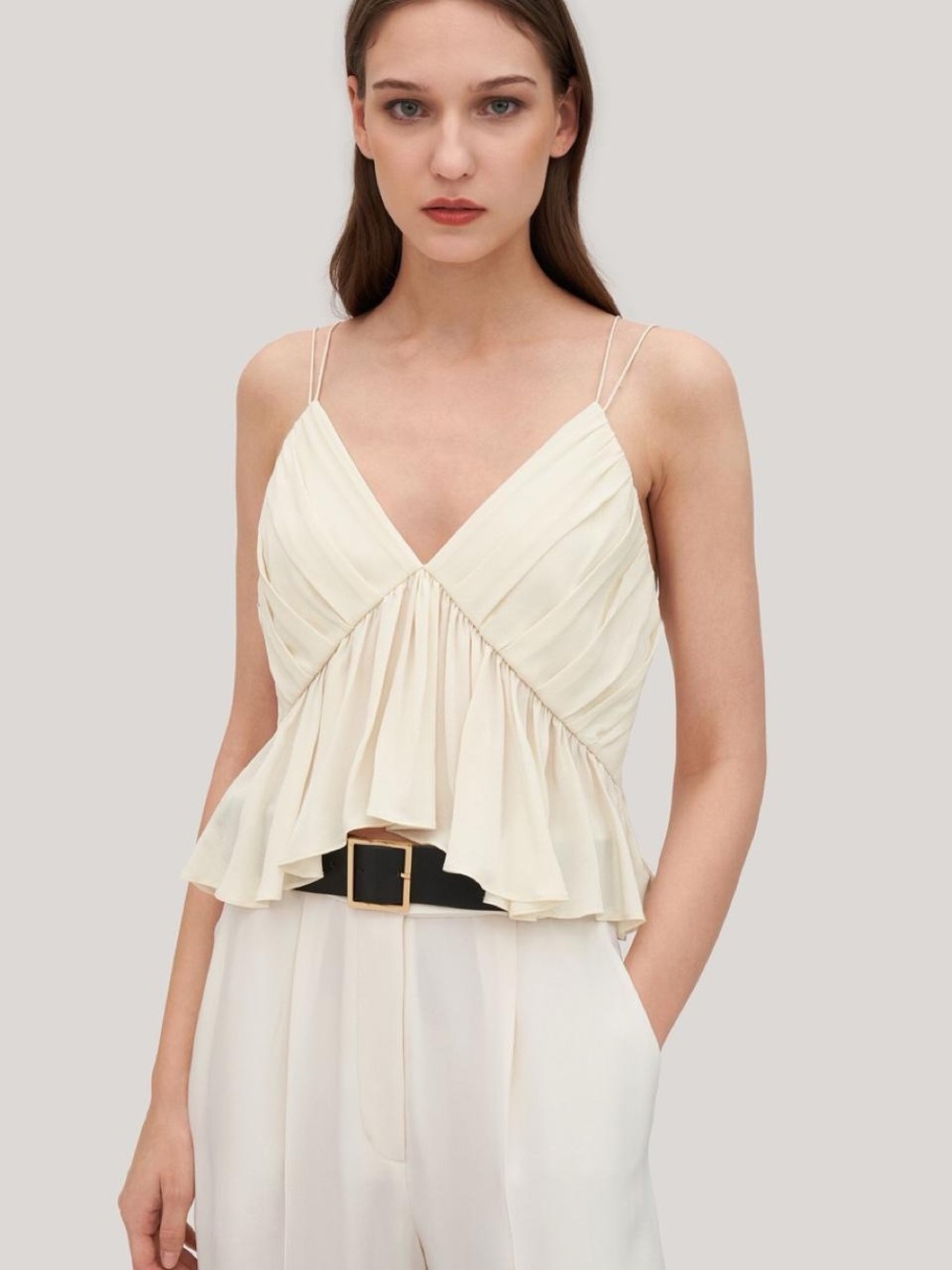 LILYSILK Versatile Pleated Silk Magnolia Camisole - Cream Blouse